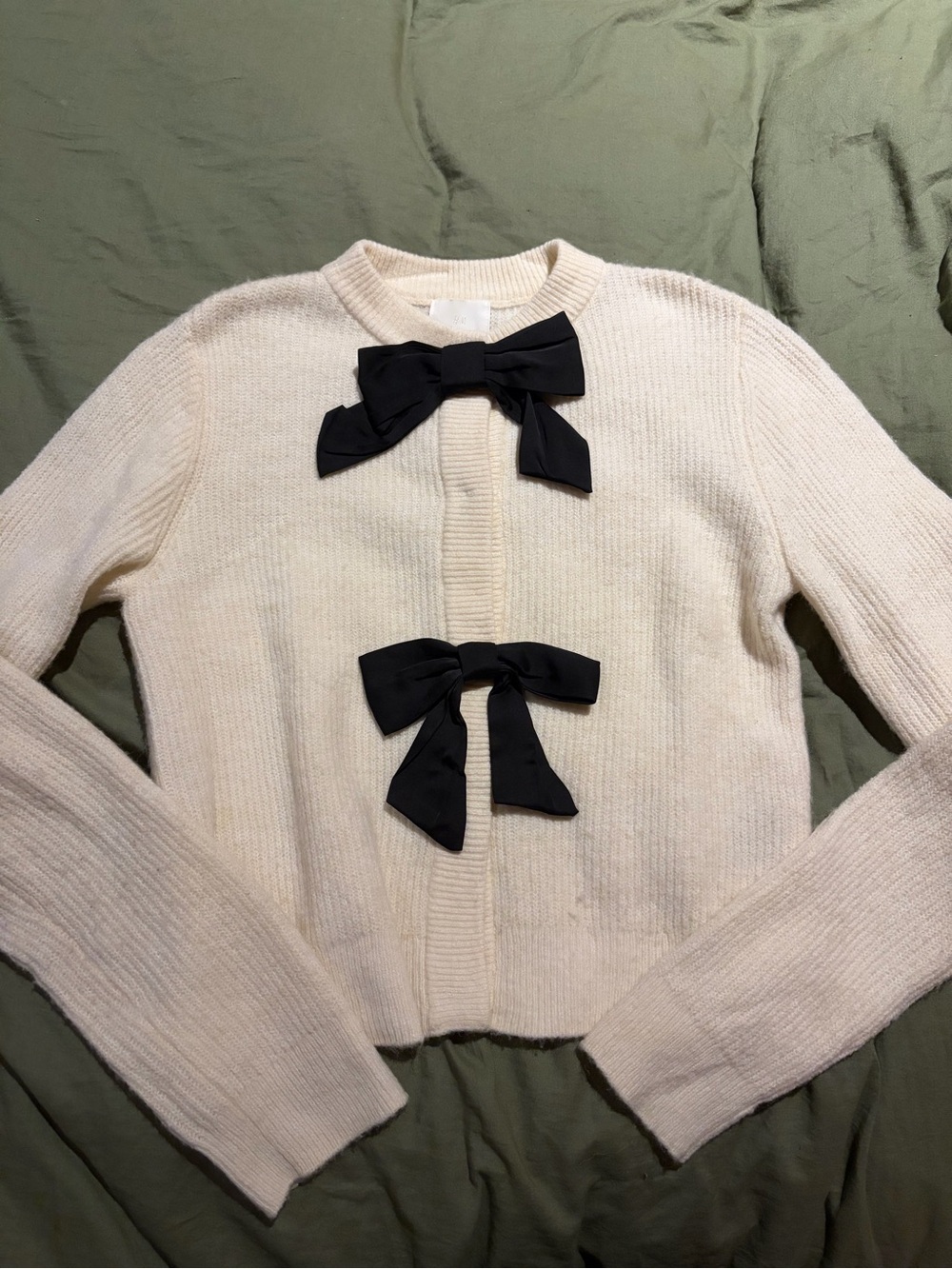 H&M Cream Bow-Accent Women's Sweater Cardigan